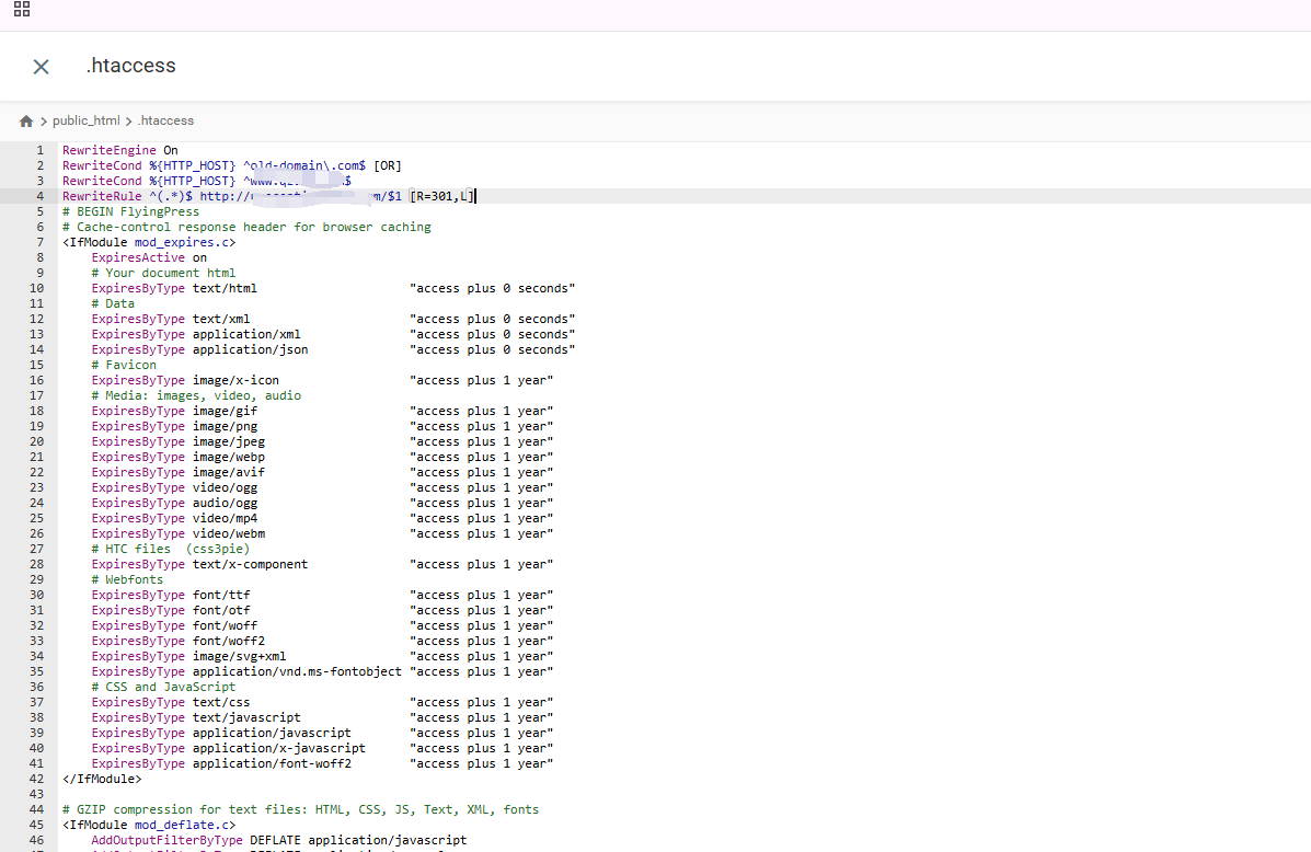 modify htaccess docs 更换域名设置301