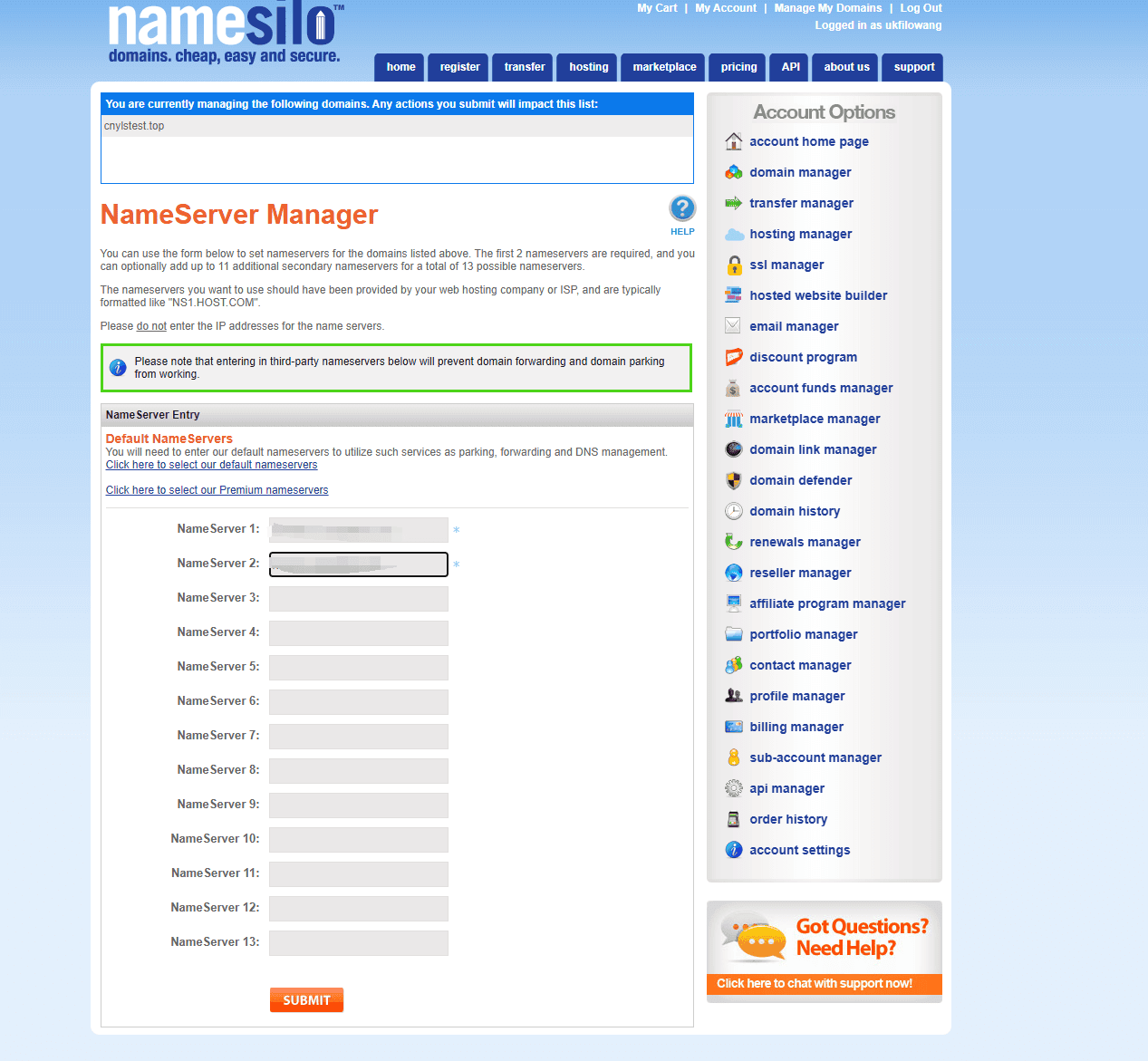 namesilo name servers 修改name servers