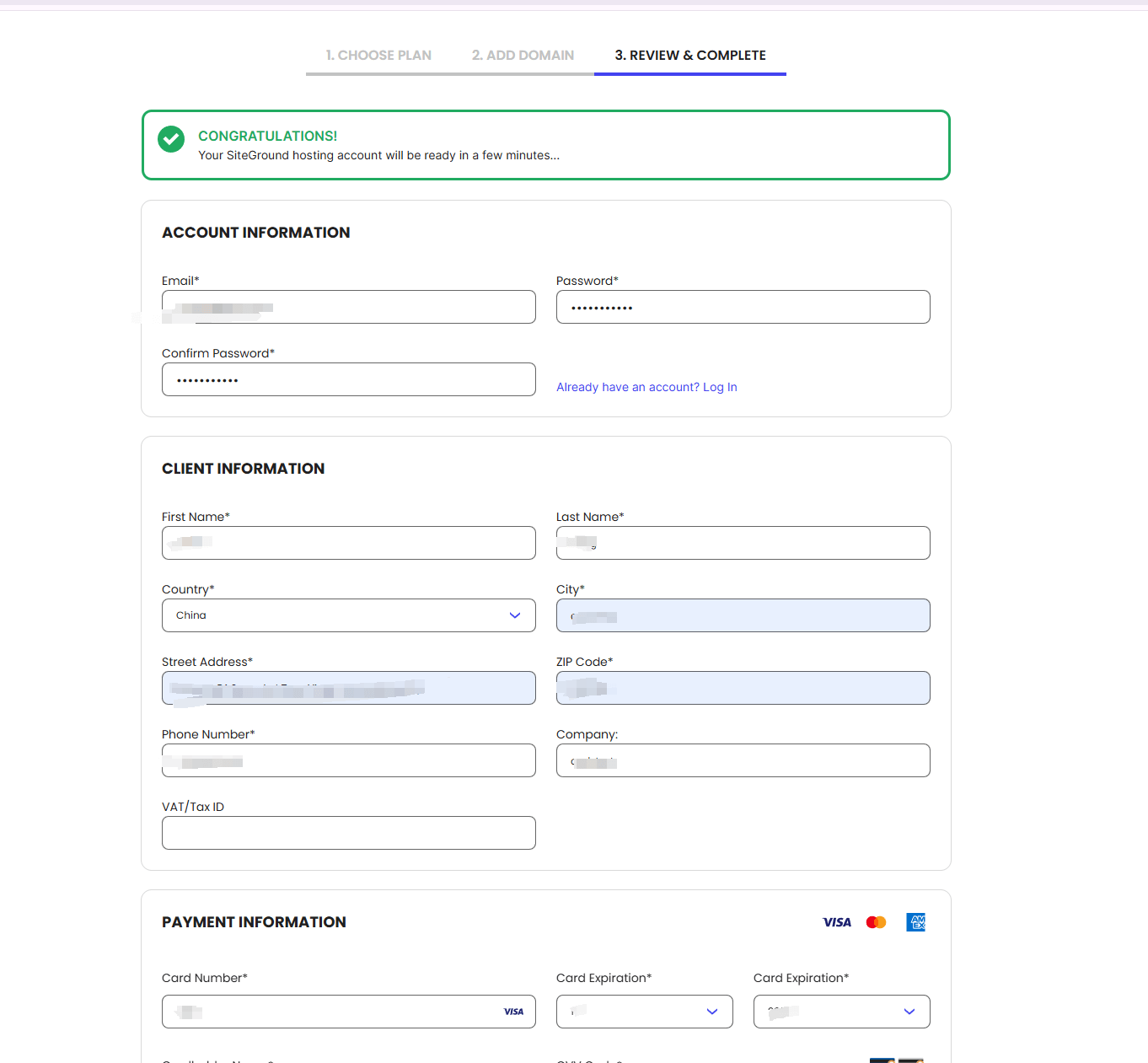 siteground主机付款信息