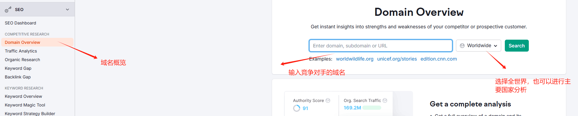 domain overview 谷歌SEO工具 | Semrush使用教程 – domain overview