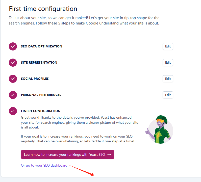 Yoast SEO 插件配置与优化教程 – go to dashboard